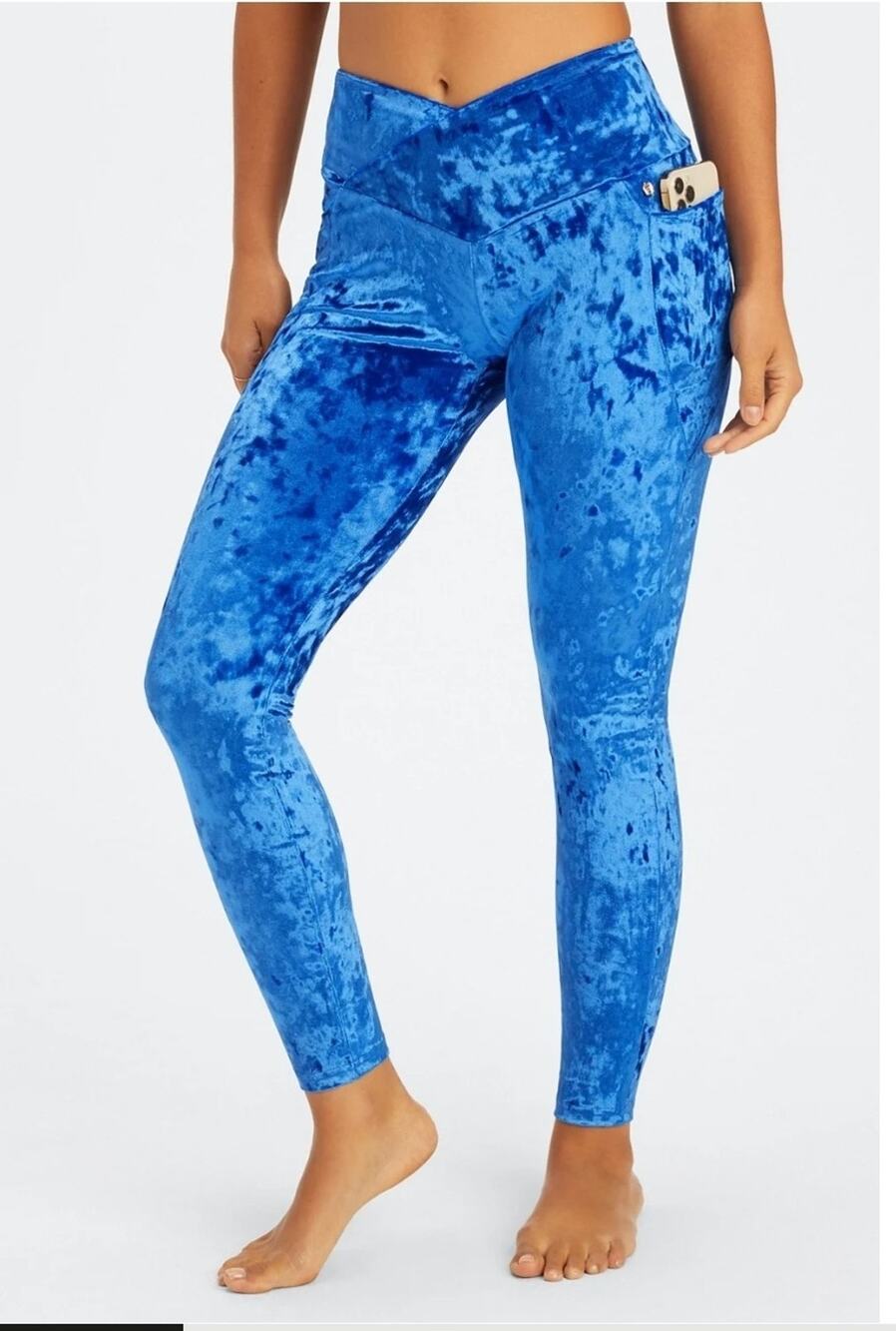 NWT Fabletics Crushed Velour Crossover High Waisted Leggings Celeste Blue Sz XXL